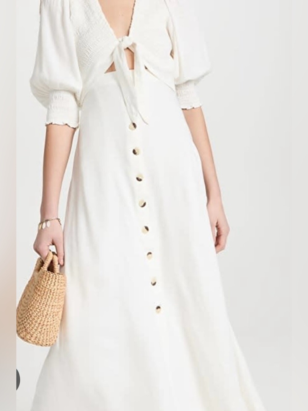 Free People White Tie-Front Button-Down Midi Dress. NWT!